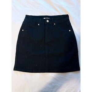Stretch Black Jean Skirt with Black Rhinestone Size Small